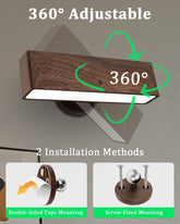 Rechargeable Wall Lights Indoor Set of 2 Wireless Magnetic Sconces Walnut